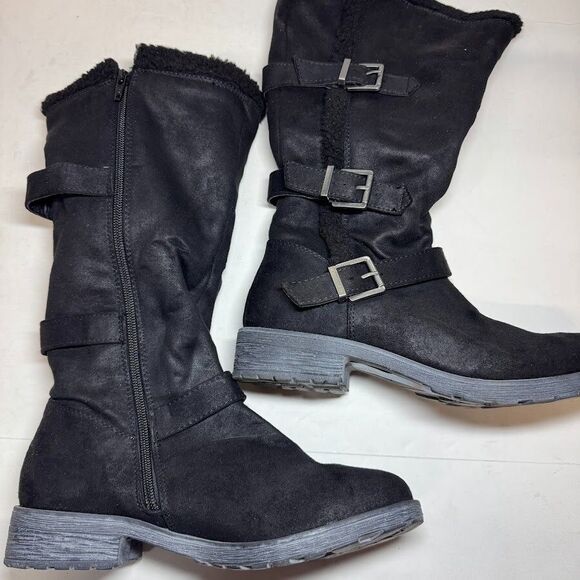 White Mountain Womens 7.5 M Black Buckle Detail Zip Up Lined Boots PREOWNED ZZ7 - Picture 3 of 5